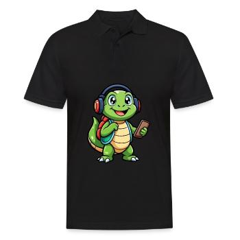 Turtle Funny Cartoon Character Headphone Music - Men's Polo Shirt - black - Front - Kai (181cm)
