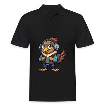 Hawk Funny Cartoon Character Headphone Music - Men's Polo Shirt - black - Front - Kai (181cm)
