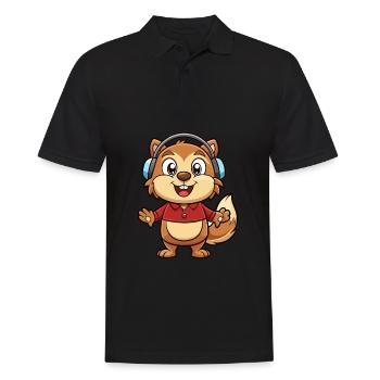 Und täglich grüßt das Murmeltier Lustige Zeichentrickfigur Kopfhörermusik - Männer Poloshirt - Schwarz - Vorne - Kai (181cm)