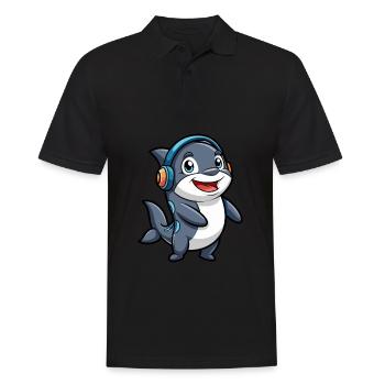Orca Lustige Zeichentrickfigur Kopfhörer Musik - Männer Poloshirt - Schwarz - Vorne - Kai (181cm)