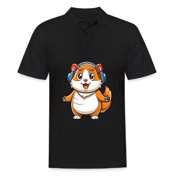 Cochon d’Inde Drôle Dessin Animé Personnage Casque Musique - Polo Homme - noir - Devant - Kai (181cm)