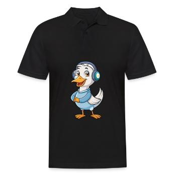 Gans Lustige Zeichentrickfigur Kopfhörer Musik - Männer Poloshirt - Schwarz - Vorne - Kai (181cm)