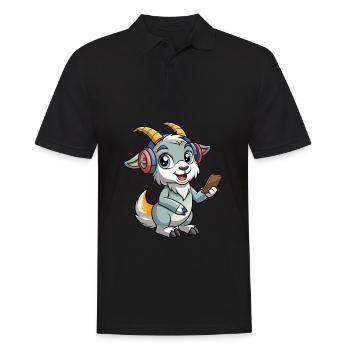 Ziege Lustige Zeichentrickfigur Kopfhörer Musik - Männer Poloshirt - Schwarz - Vorne - Kai (181cm)