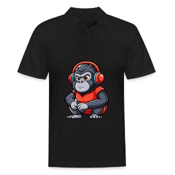Gorilla Lustige Zeichentrickfigur Kopfhörer Musik - Männer Poloshirt - Schwarz - Vorne - Kai (181cm)