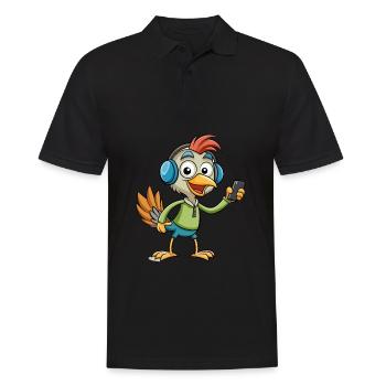 Strauß Lustige Cartoon Figur Kopfhörer Musik - Männer Poloshirt - Schwarz - Vorne - Kai (181cm)