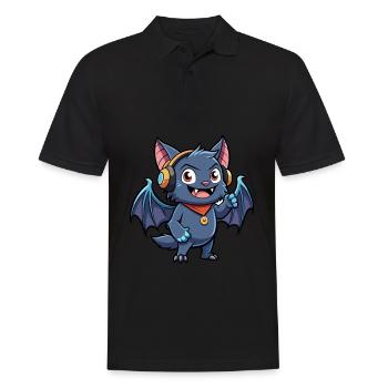 Fledermaus Lustige Zeichentrickfigur Kopfhörer Musik - Männer Poloshirt - Schwarz - Vorne - Kai (181cm)