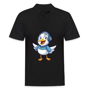 Seagull Funny Cartoon Character Headphone Music - Men's Polo Shirt - black - Front - Kai (181cm)