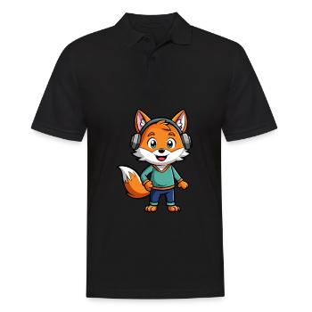 Fuchs Lustige Zeichentrickfigur Kopfhörer Musik - Männer Poloshirt - Schwarz - Vorne - Kai (181cm)