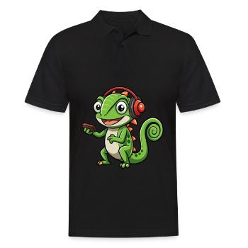Chameleon Funny Cartoon Character Headphone Music - Men's Polo Shirt - black - Front - Kai (181cm)