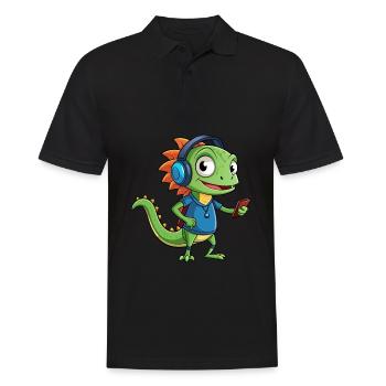 Lizard Funny Cartoon Character Headphone Music - Men's Polo Shirt - black - Front - Kai (181cm)