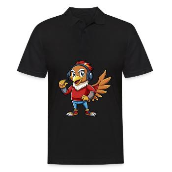 Hawk Funny Cartoon Character Musique de casque - Polo Homme - noir - Devant - Kai (181cm)