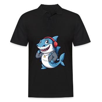 Requin Drôle Dessin Animé Personnage Casque Musique - Polo Homme - noir - Devant - Kai (181cm)