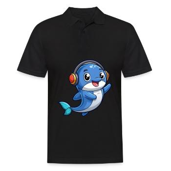 Baleine Drôle Dessin Animé Personnage Casque Musique - Polo Homme - noir - Devant - Kai (181cm)