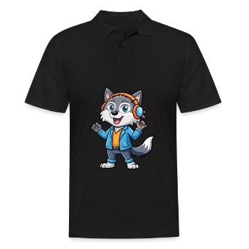 Wolf Funny Cartoon Character Headphone Music - Men's Polo Shirt - black - Front - Kai (181cm)