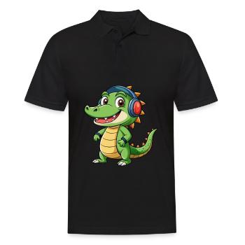 Crocodile Funny Cartoon Character Headphone Music - Men's Polo Shirt - black - Front - Kai (181cm)
