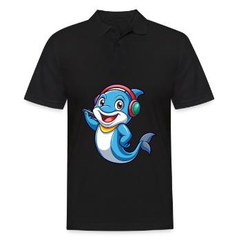 Delfin Lustige Zeichentrickfigur Kopfhörer Musik - Männer Poloshirt - Schwarz - Vorne - Kai (181cm)