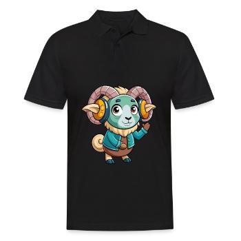 Ram Funny Cartoon Character Headphone Music - Men's Polo Shirt - black - Front - Kai (181cm)