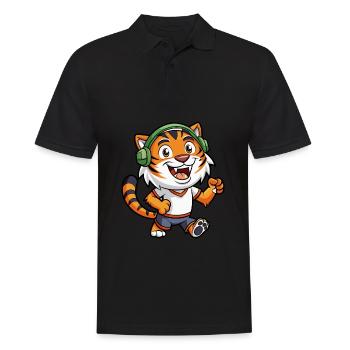 Tiger Lustige Zeichentrickfigur Kopfhörer Musik - Männer Poloshirt - Schwarz - Vorne - Kai (181cm)