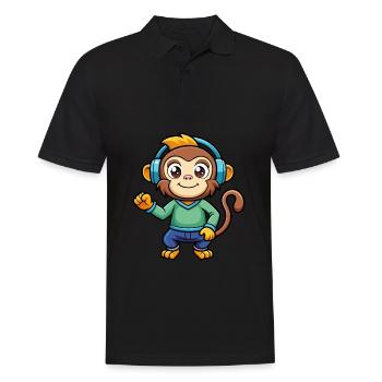 Affe Lustige Zeichentrickfigur Kopfhörer Musik - Männer Poloshirt - Schwarz - Vorne - Kai (181cm)