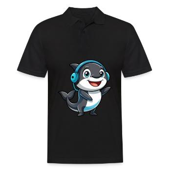 Orca Lustige Zeichentrickfigur Kopfhörer Musik - Männer Poloshirt - Schwarz - Vorne - Kai (181cm)