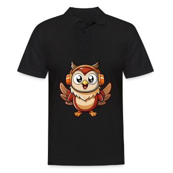 hibou drôle dessin animé personnage casque musique - Polo Homme - noir - Devant - Kai (181cm)