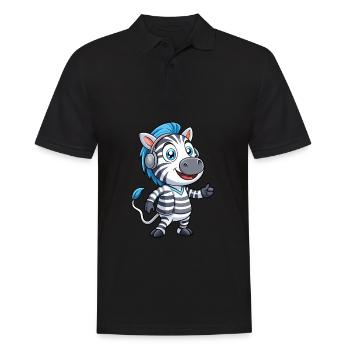 Zebra Lustige Zeichentrickfigur Kopfhörer Musik - Männer Poloshirt - Schwarz - Vorne - Kai (181cm)