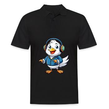Seagull Funny Cartoon Character Headphone Music - Men's Polo Shirt - black - Front - Kai (181cm)
