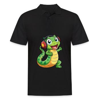 Snake Funny Cartoon Character Headphone Music - Men's Polo Shirt - black - Front - Kai (181cm)