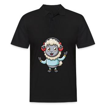Schaf Lustige Zeichentrickfigur Kopfhörer Musik - Männer Poloshirt - Schwarz - Vorne - Kai (181cm)