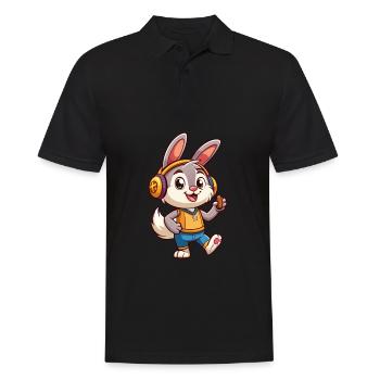 Lapin Drôle Dessin Animé Personnage Casque Musique - Polo Homme - noir - Devant - Kai (181cm)