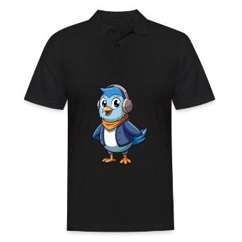 Taube Lustige Zeichentrickfigur Kopfhörer Musik - Männer Poloshirt - Schwarz - Vorne - Kai (181cm)