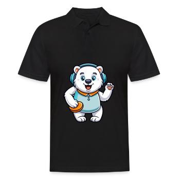 Polar Bear Funny Cartoon Character Headphone Music - Men's Polo Shirt - black - Front - Kai (181cm)