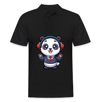 Panda Lustige Zeichentrickfigur Kopfhörer Musik - Männer Poloshirt - Schwarz - Vorne - Kai (181cm)