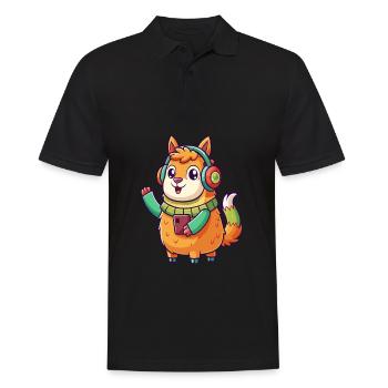 Llama Funny Cartoon Character Headphone Music - Men's Polo Shirt - black - Front - Kai (181cm)