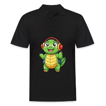 Turtle Funny Cartoon Character Headphone Music - Men's Polo Shirt - black - Front - Kai (181cm)