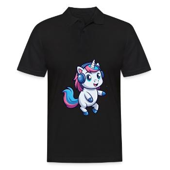 Unicorn Funny Cartoon Character Headphone Music - Men's Polo Shirt - black - Front - Kai (181cm)