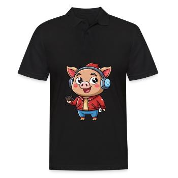 Cochon Drôle Dessin Animé Personnage Casque Musique - Polo Homme - noir - Devant - Kai (181cm)