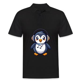 Pinguin Lustige Zeichentrickfigur Kopfhörermusik - Männer Poloshirt - Schwarz - Vorne - Kai (181cm)