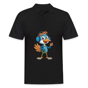 Strauß Lustige Zeichentrickfigur Kopfhörer Musik - Männer Poloshirt - Schwarz - Vorne - Kai (181cm)