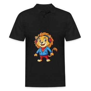 Lion Funny Cartoon Character Headphone Music - Men's Polo Shirt - black - Front - Kai (181cm)