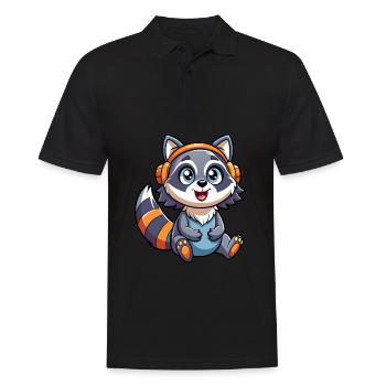 raton laveur drôle de personnage de dessin animé musique de casque - Polo Homme - noir - Devant - Kai (181cm)