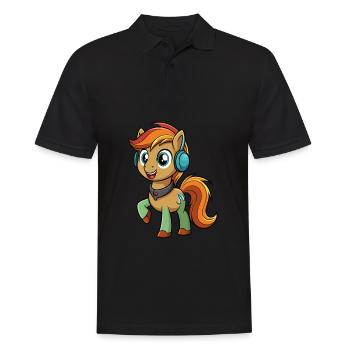 Poney Drôle Dessin Animé Personnage Casque Musique - Polo Homme - noir - Devant - Kai (181cm)