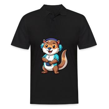 Otter Funny Cartoon Character Headphone Music - Men's Polo Shirt - black - Front - Kai (181cm)