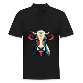 Kuh Cartoon Figur Buntes Haustier Tier - Männer Poloshirt - Schwarz - Vorne - Kai (181cm)