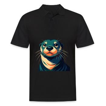 loutre dessin animé personnage animal de compagnie coloré - Polo Homme - noir - Devant - Kai (181cm)