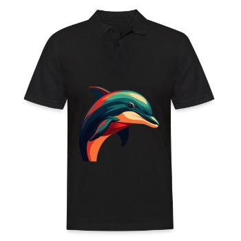 Delfin Cartoon Figur Buntes Haustier Tier - Männer Poloshirt - Schwarz - Vorne - Kai (181cm)