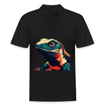 Eidechse Cartoon Figur Buntes Haustier Tier - Männer Poloshirt - Schwarz - Vorne - Kai (181cm)