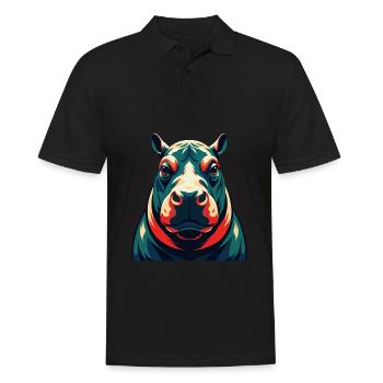Nilpferd Cartoon Figur Buntes Haustier Tier - Männer Poloshirt - Schwarz - Vorne - Kai (181cm)