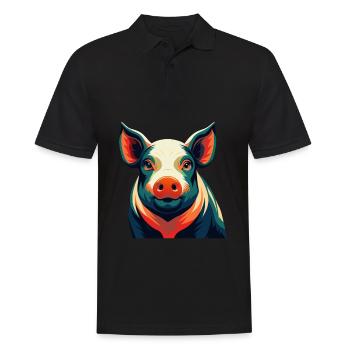 Schwein Cartoon Figur Buntes Haustier Tier - Männer Poloshirt - Schwarz - Vorne - Kai (181cm)