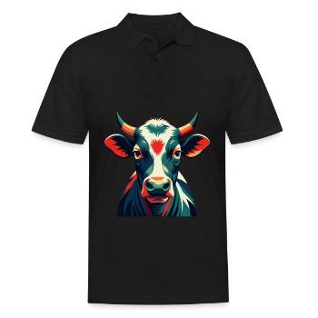 Kuh Cartoon Figur Buntes Haustier Tier - Männer Poloshirt - Schwarz - Vorne - Kai (181cm)